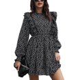 thumbnail image 1 of Vestido con volantes florales, cuello alto y manga larga en color negro, talla XL, 1 of 8