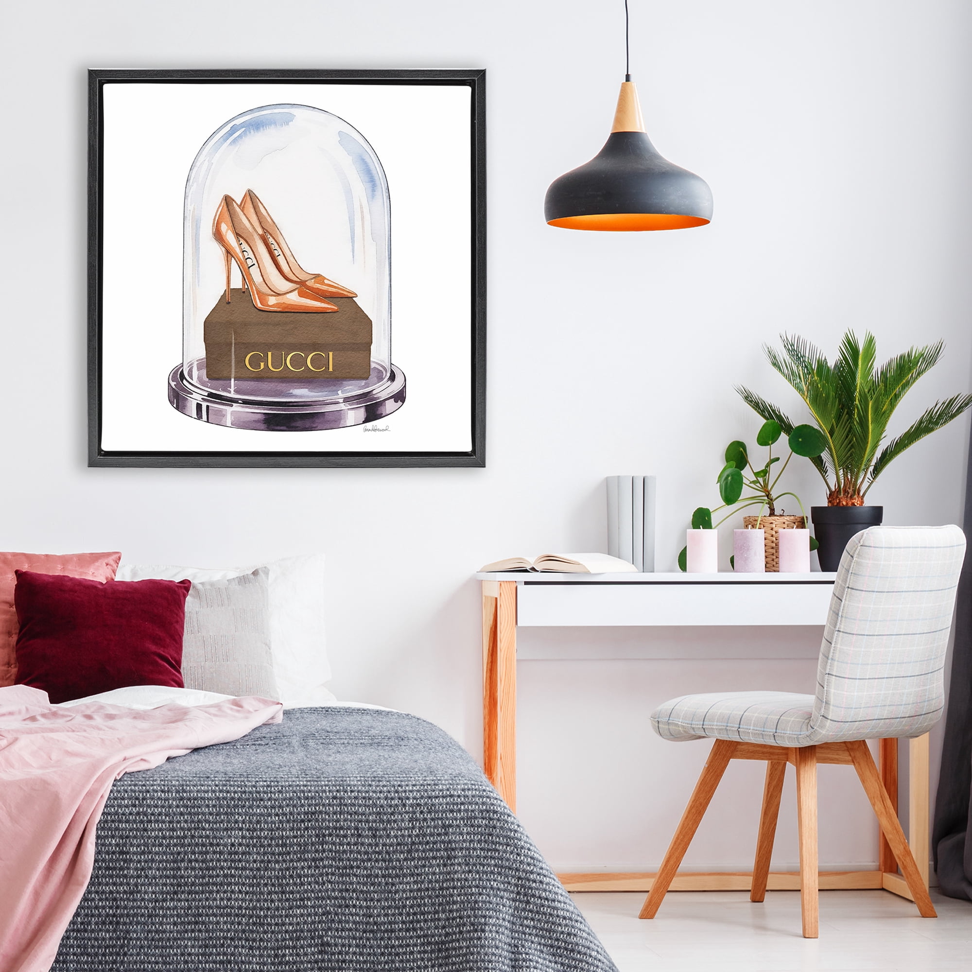 Stupell Industries Satin Heels in Bell Jar Black Framed Floater Canvas Wall Art, design by Amanda Greenwood