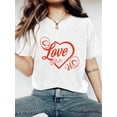 thumbnail image 1 of Women's Fashionable LOVE Print T-Shirt For Valentine's Day - Casual Short Sleeve Crew Neck Top - LigCamisetas para mujer, lindas camisetas con estampado gráfico, de manga corta, estilo casual, para ve, 1 of 7