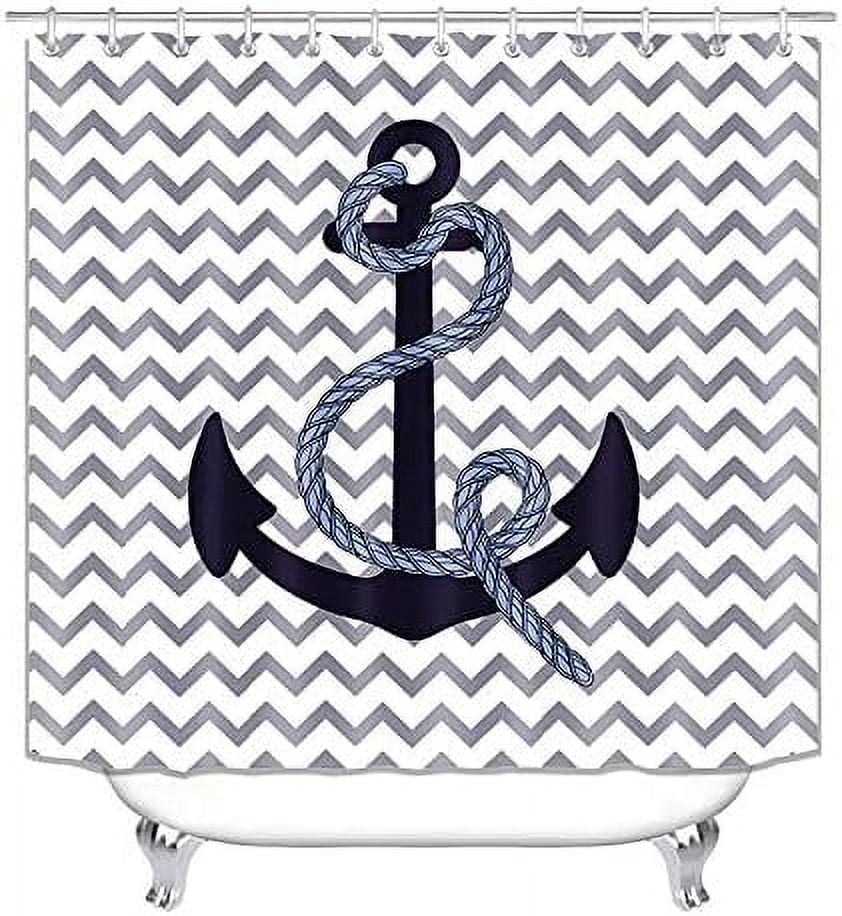 4PCS/Set Anchor Shower Curtain Sets with Rugs Polyester Waterproof Shower Curtain Nautical Anchor Bath Curtain Bathroom Rugs Bath Mat Set Toilet Lid Cover, 72"x72", Infinity Love Anchor