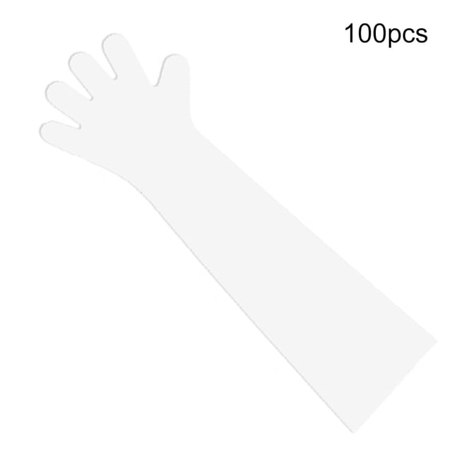 Guantes desechables de brazo largo, guantes de película plástica para cocinar y limpiar la granja, 100 piezas, color blanco Scienceny AF0103-03B
