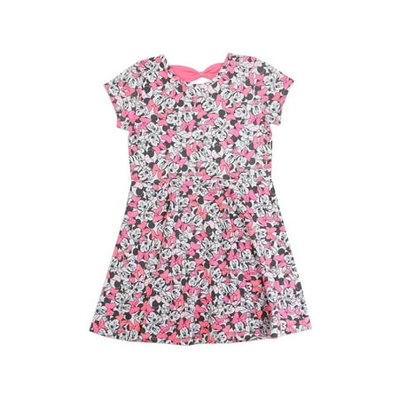 Disney Little Girls' Minnie Mouse Allover Print Knit Dress, Hot Pink (4)