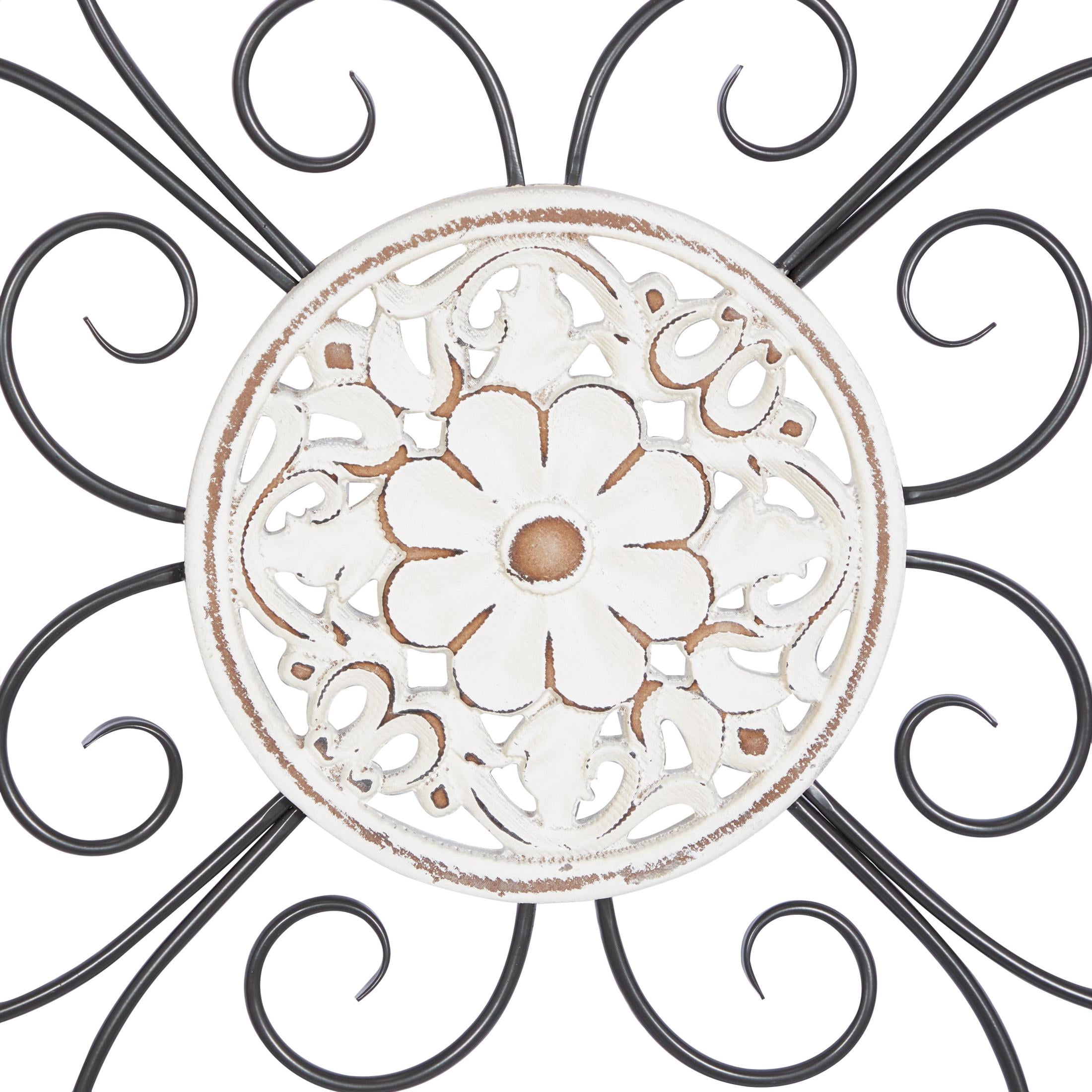 DecMode Brown Wooden Carved Beading Scroll Wall Decor with Metal Accents