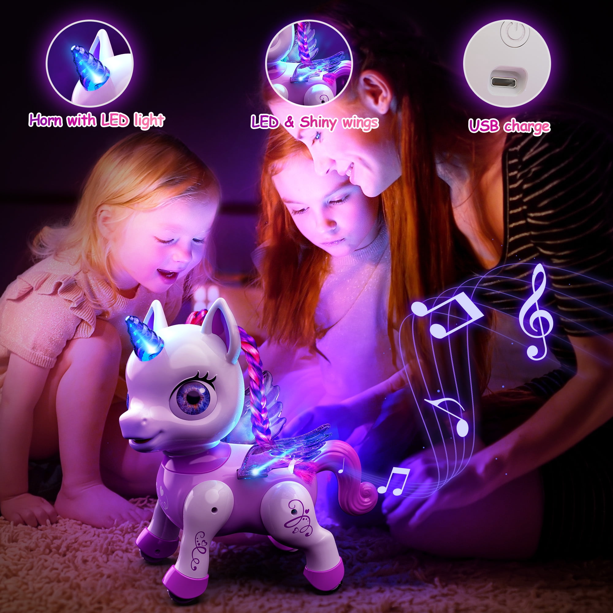 Freecat Girls Unicorn Toy, Kids Robot Pets, Remote Control Robot Toy for 3 4 5 6+ Years Old, Christmas Birthday Gift for 2-4 5-8 Years, STEM Toy Program Treats, Dancing Robot Unicorn Kids Toy Purple.