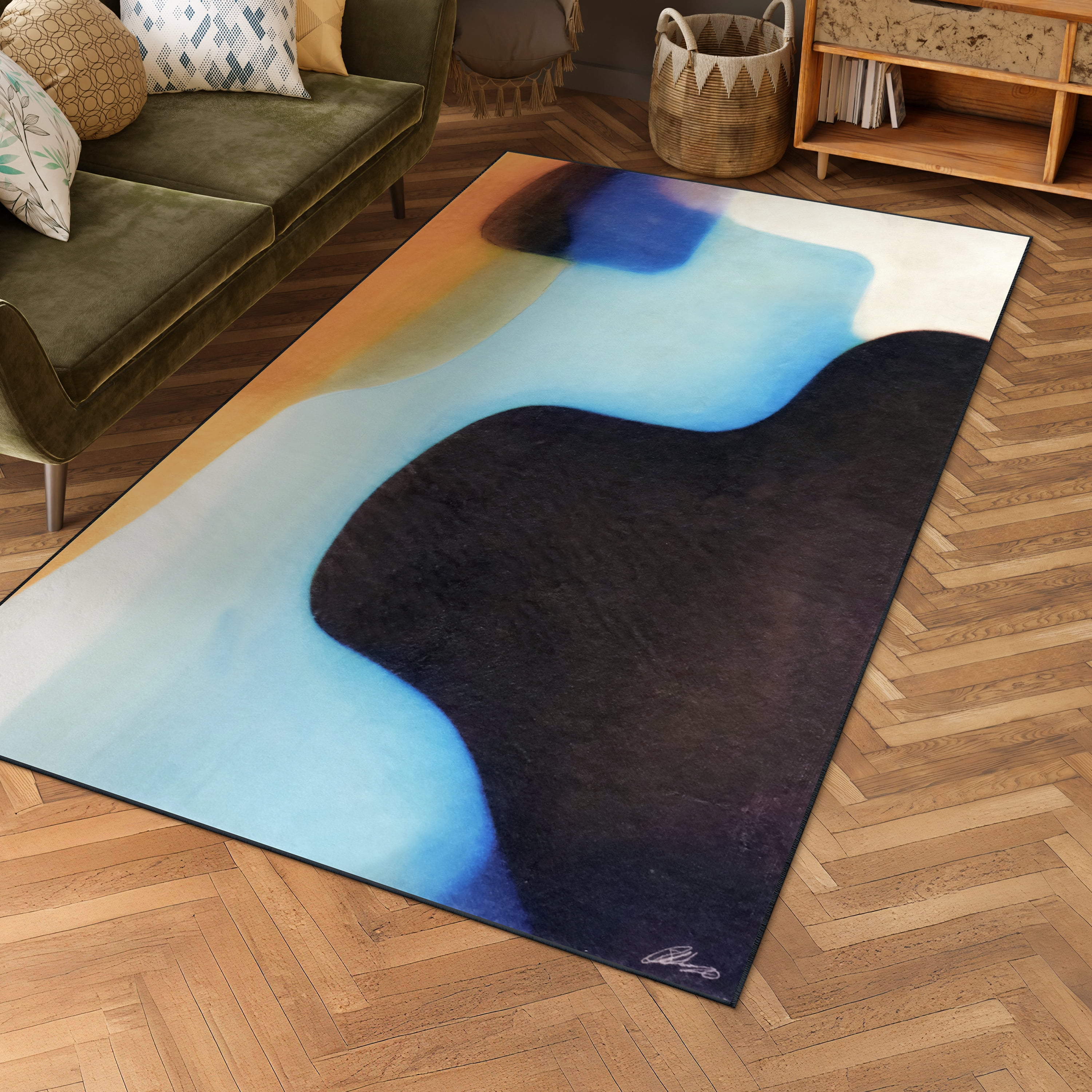 Interlocking V, 5'x8' Hand Washable Abstract Art Area Rug