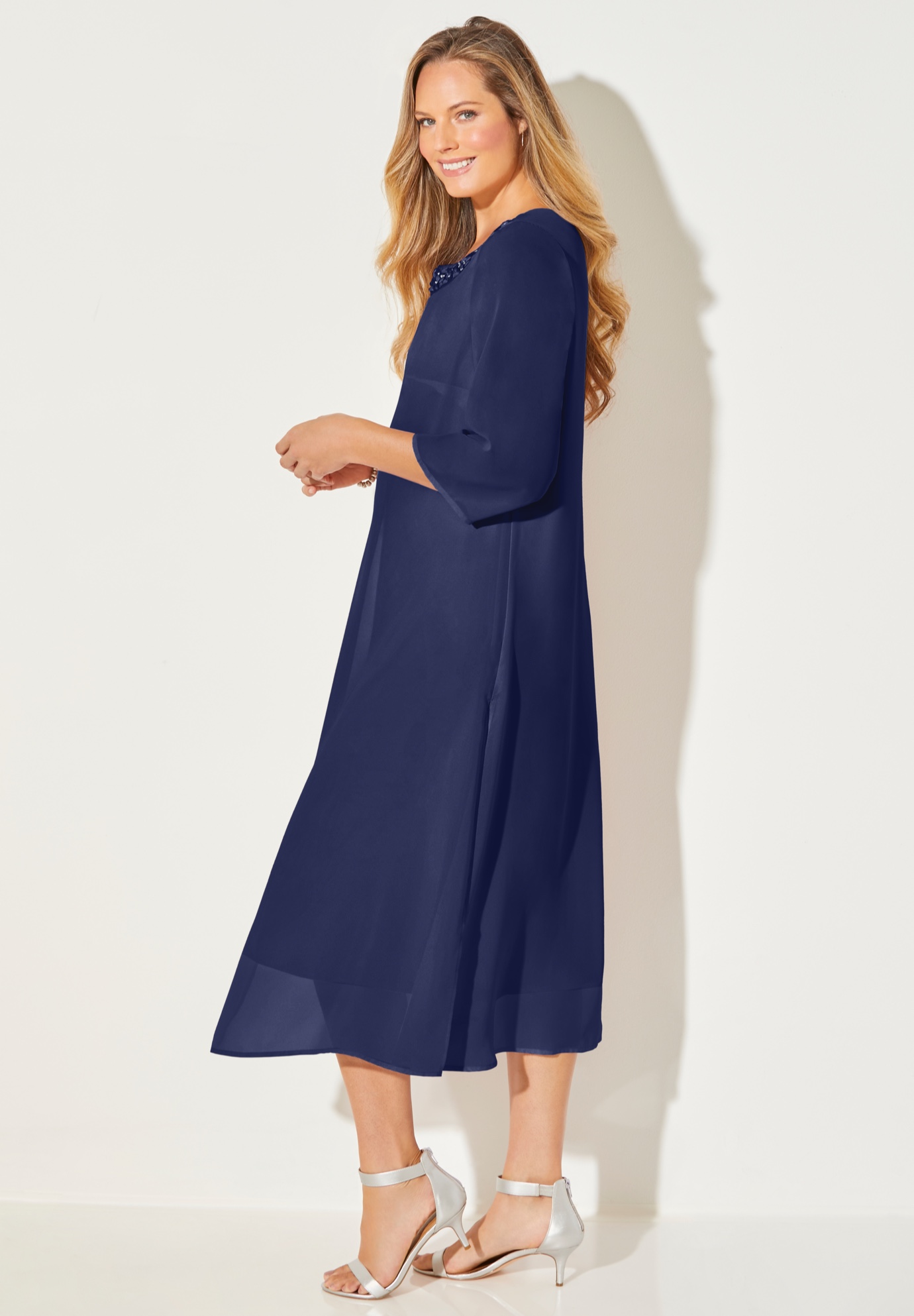 metallic plunge dress Classic Metallic Plunge Neck Draped Dress