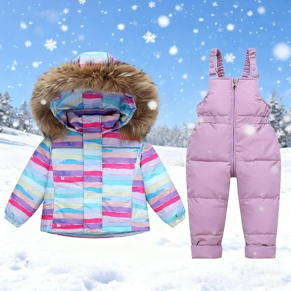 ATOGUTA Snow Sets Kids 2-Piece Ski Jacket and Snowbib Snowsuit Set Windproof Waterproof Winter Outerwear Size 1T-6, Purple