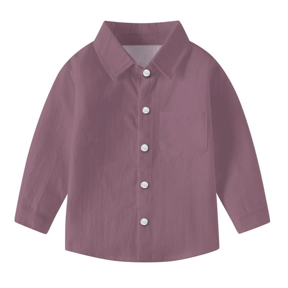 CLOISE Boys Button down Shirts Long Sleeve Youth Purple Collared Tops with Pocket Solid Casual Fashion Fall Winter Clothes 6M-8T