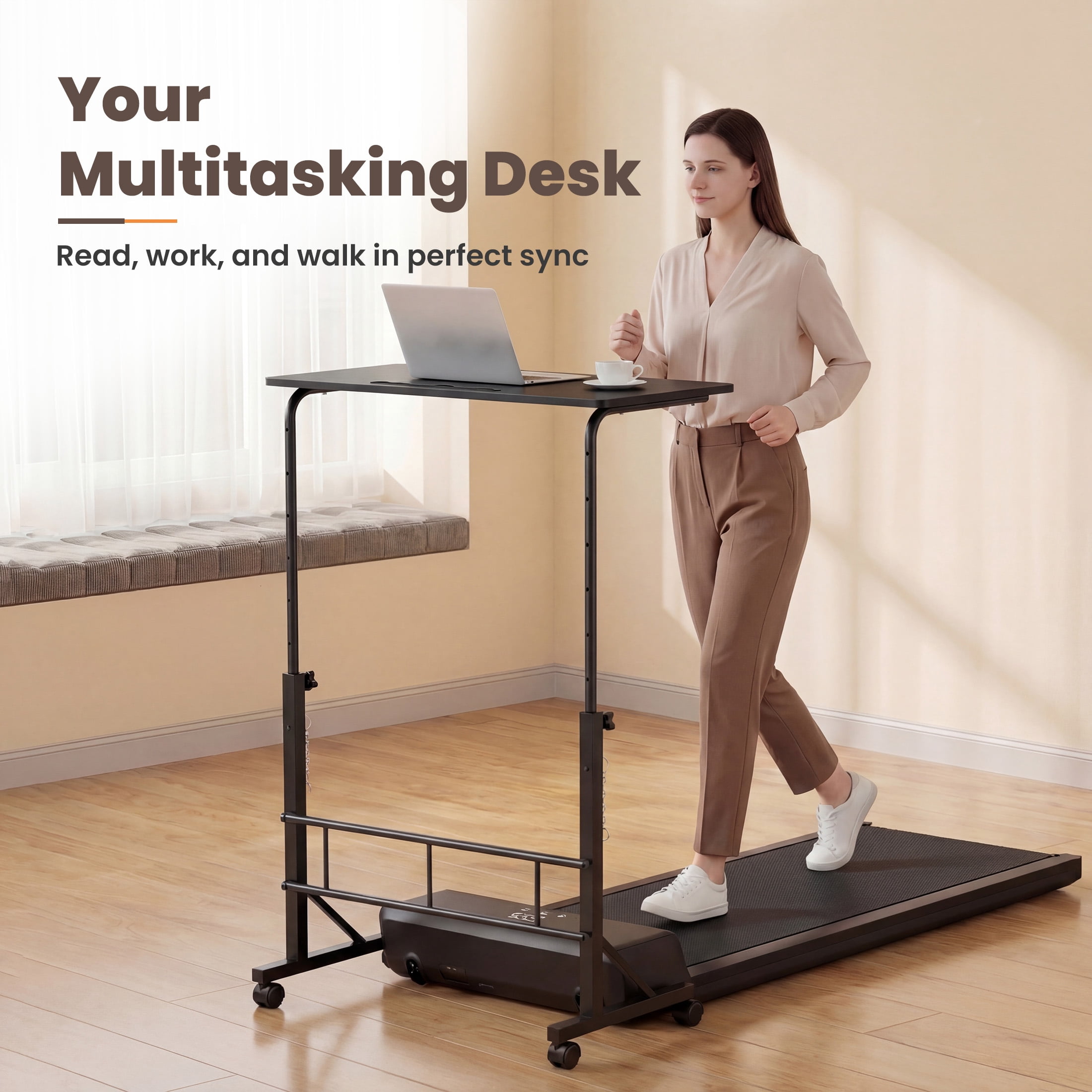 EDX Small Height Adjustable Standing Desk with Wheels, Mobile Rolling Computer Desk for Home Office, Sit Stand Laptop Desk for Walking Pad, Black