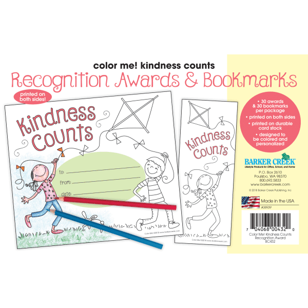Barker Creek Color Me! Kindness Counts Awards & Bookmarks Set (BC432)