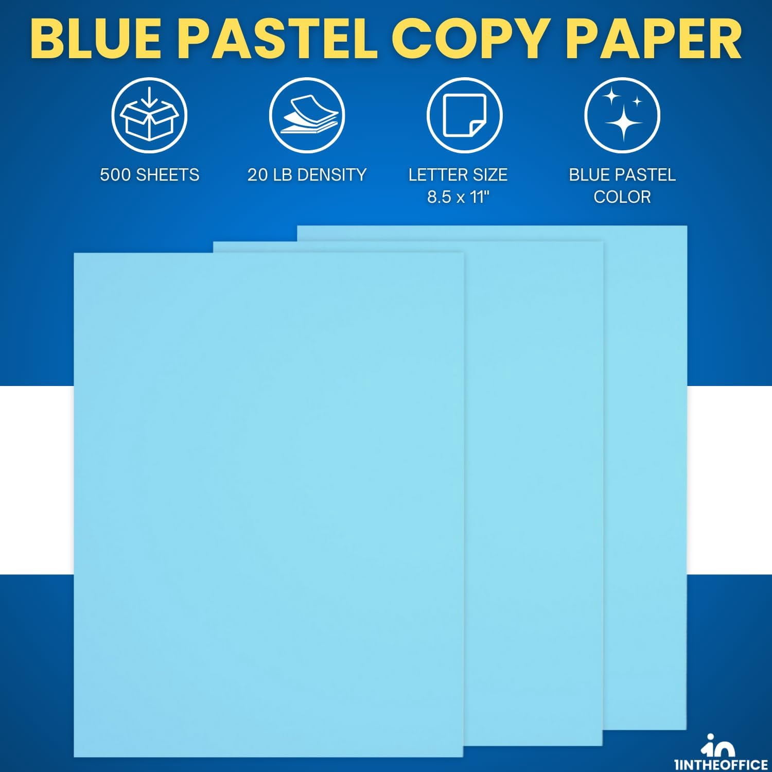 1InTheOffice Blue Copy Paper, Printer Paper, Colored Copy, 20 lbs., 8.5" x 11", 500 Pack