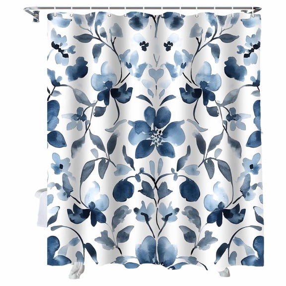 Shower Curtains Blue Flower Leaf Bath Curtain Abstract Blue Flowers Waterproof Bathroom Shower Curtain Set with Hooks Decoration 72 x 84 Inches