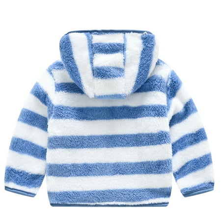 

DNDKILG Toddler Baby Boy Girls Fall Winter Zip Up Puffer Jacket Children Hooded Long Sleeve Thicken Outerwear Striped Padded Coat Blue 1Y-4Y