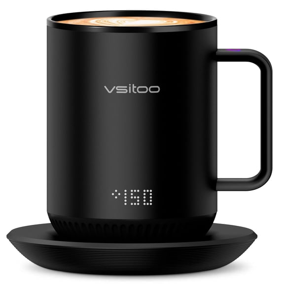 vsitoo S3 Temperature Control Smart Mug 2 with Lid, Self Heating Coffee Mug 10 oz, LED Display, 90 Min Battery Life - App&Manual Controlled Heated Coffee Mug - Improved Design, Coffee Gifts, Black