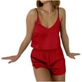 thumbnail image 4 of XuJwPNcy Satin Pajama Sets for Women Lightweight Nightwear Strap Sleeveless Crop Cami Top and Shorts 2 Piece Pj Set Sleepwear, 4 of 6