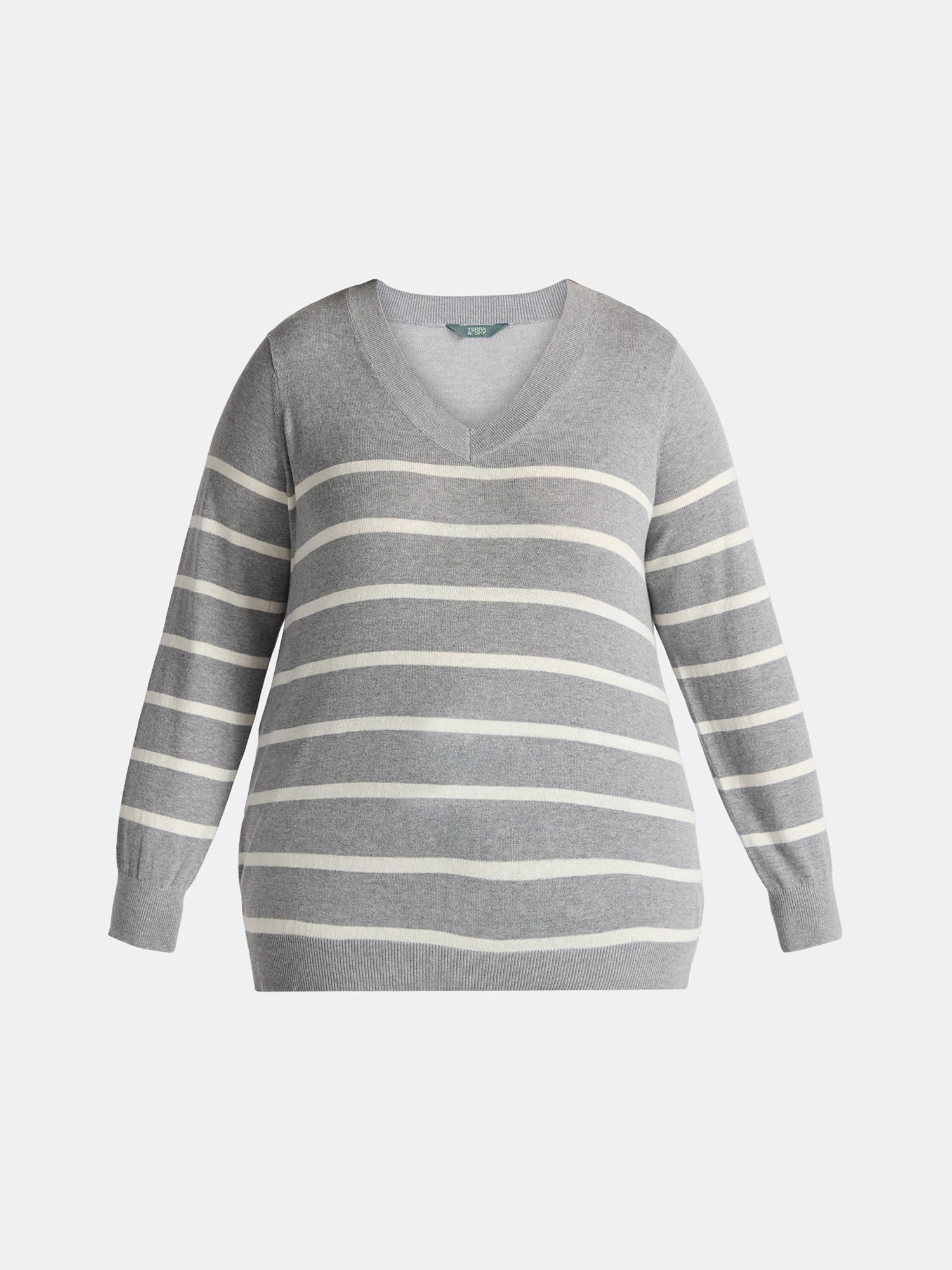 Terra & Sky Women's Plus V-Neck Fine Gauge Pullover Sweater, Lightweight, Sizes 0X-5X