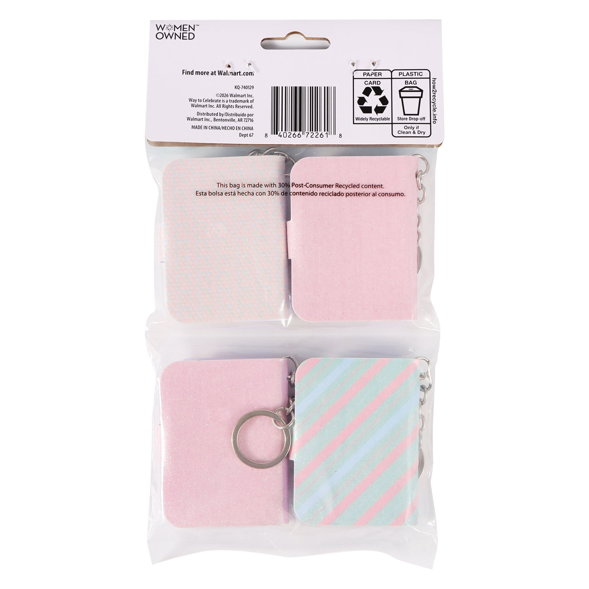 4 Count, Pink Mini Bow Notebook with Keychain, Party Favors, by Way To Celebrate