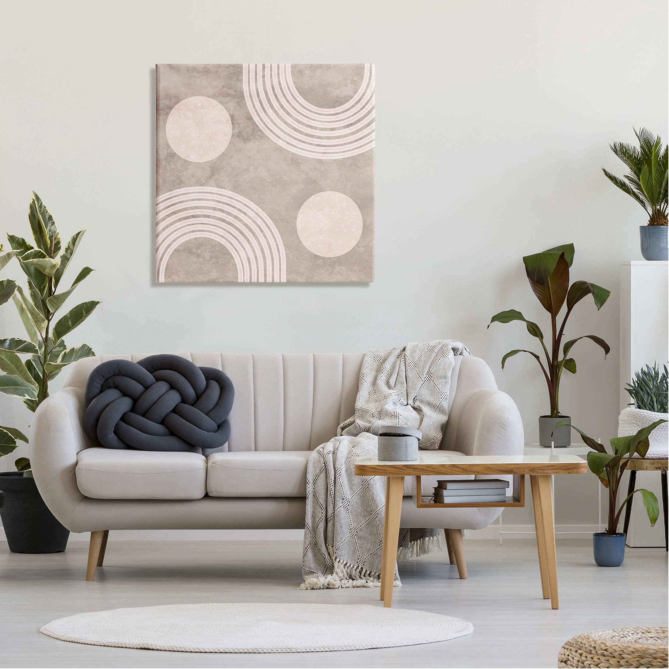Beige Arch Geometric Shapes Abstract Graphic Art Gallery Wrapped Canvas Print Wall Art
