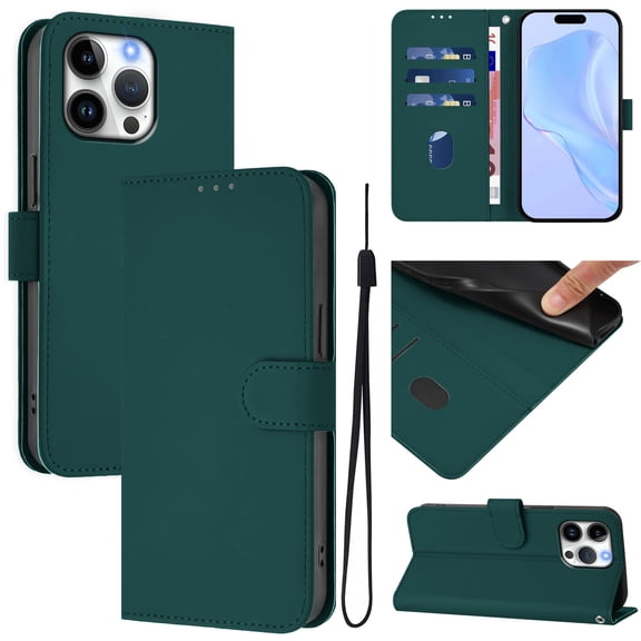 Compatible with iPhone 13 Pro Max Wallet Case with RFID Blocking Credit Card Holder, PU Leather Folio Flip Kickstand Protective Shockproof Anti-fall Phone Case Cover Women Men,Darkgreen