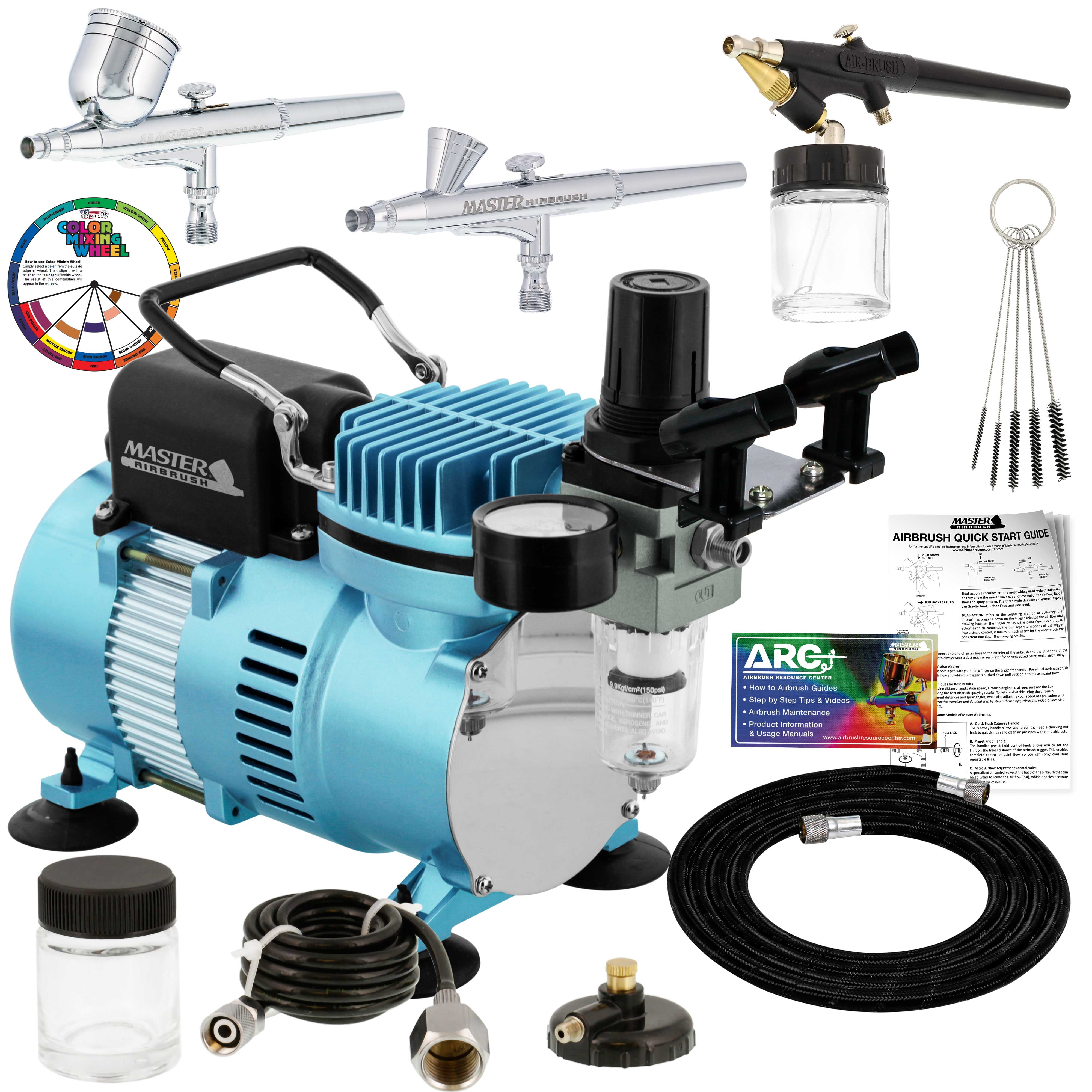 Master 3 Airbrush Cool Runner Ii Dual Fan Air Compressor Professional Kit G22 G25 E91 3265