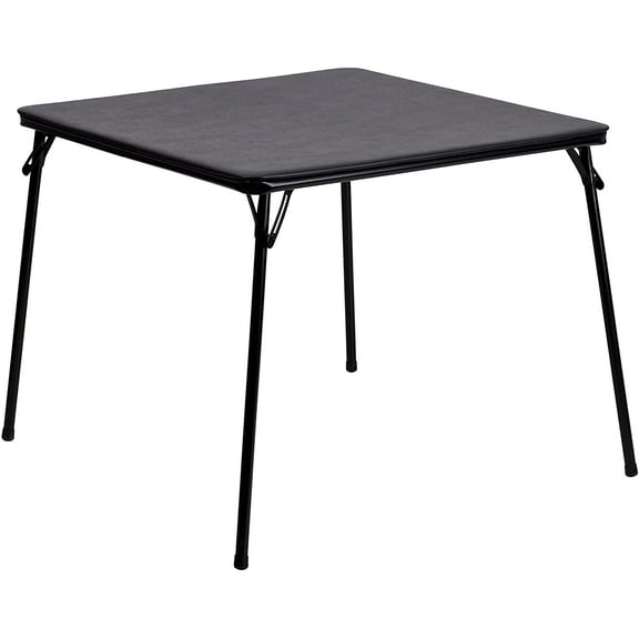 Brezey Black Foldable Card Table with Vinyl Table Top - Gaming - Portable