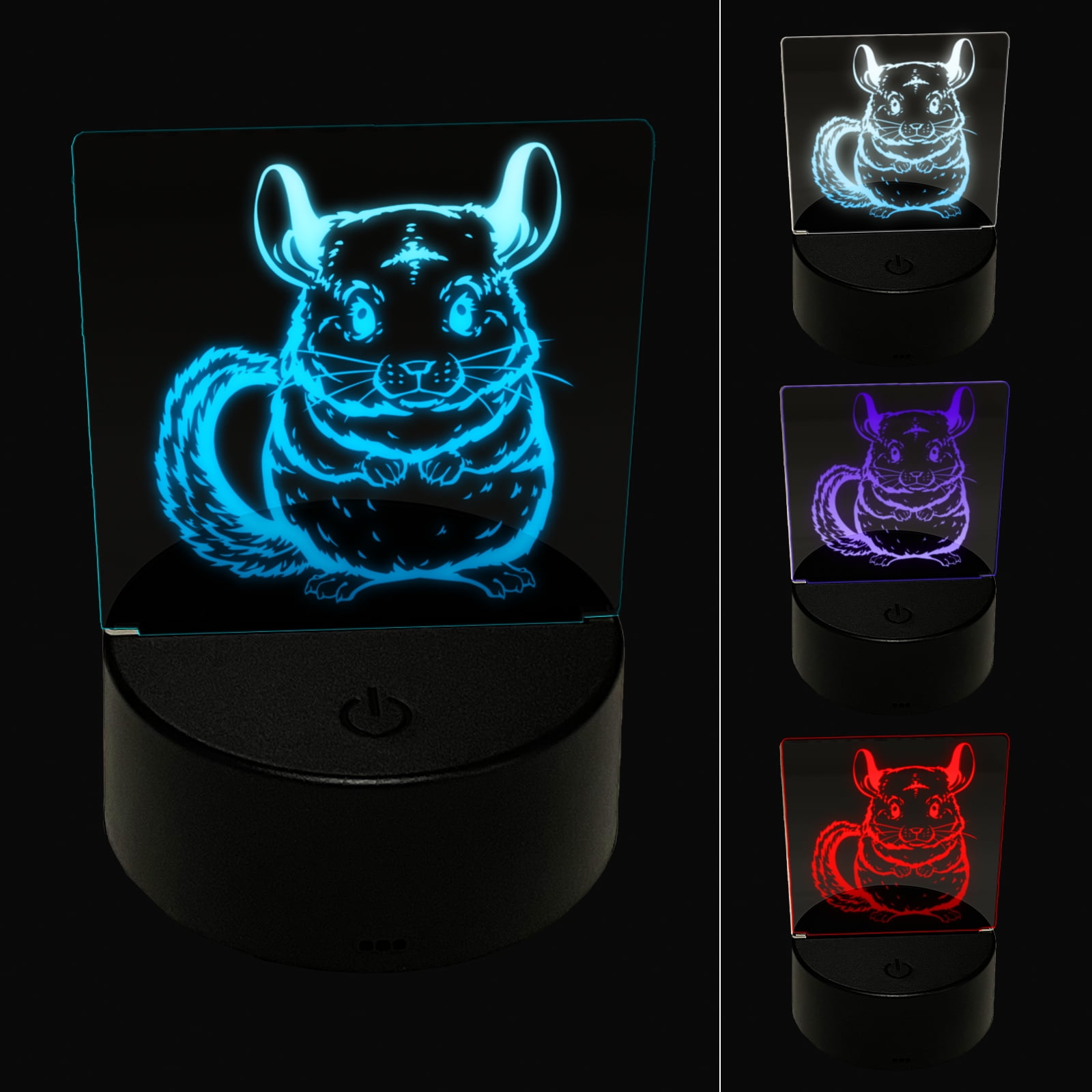 Huggable and Fluffy Chinchilla LED Night Light Sign 3D Illusion Desk