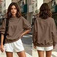thumbnail image 6 of Womens Crewneck Sweatshirts - Loose Long Sleeve Tops Fall Casual Solid Color Pullover Coffee L, 6 of 7