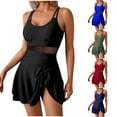 thumbnail image 7 of Feimerou Women Swim Dress Mesh Modest One Piece Swimdress Swimsuit Tummy Control V Neck High Waisted Drawstring Bathing Suit With Skirt, 7 of 7