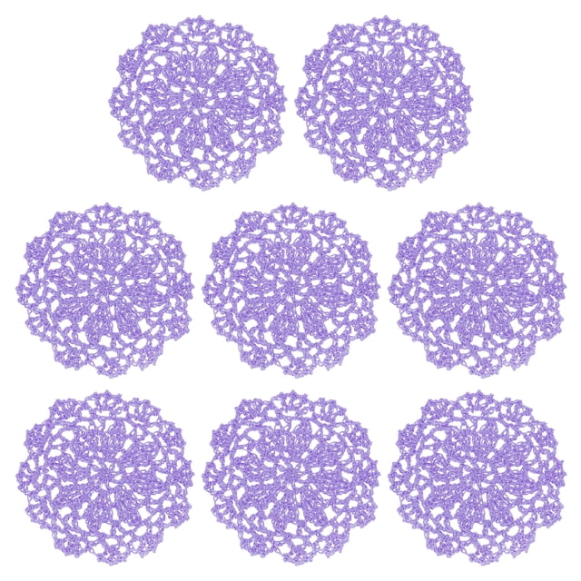 Posavasos de tela, 8 piezas de 4" - Doilies de ganchillo de algodón tejido, tapete de taza de bordado de encaje con patrón floral para decoración de fiestas de boda (Púrpura claro)