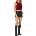 thumbnail image 2 of INSPIRAR CHIC Top sin mangas de lentejuelas para mujeres, blusa corta de cuello redondo, brillante y chispeante, para fiestas y salidas nocturnas, color rojo M, 2 of 6