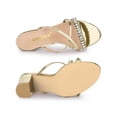 thumbnail image 4 of BLISSFUL STEP Women's Crisscross Strap Rhinestone Block Heel Slide Sandals Gold (Size 6.5), 4 of 6