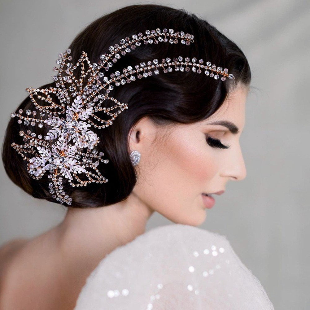 Jiibva Wedding Hair Clip Rhinestone Bridal Hairpiece Flower Hair Clip Elegant Hair Accessories