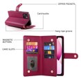 thumbnail image 3 of Allytechgroup Wallet Case for Apple iPhone 13, 9 Cards Holder + Zipper Pocket + Hand Wrist Shockproof Stand Flip Cover RFID Blocking Phone Case for Women Men, Red, 3 of 7