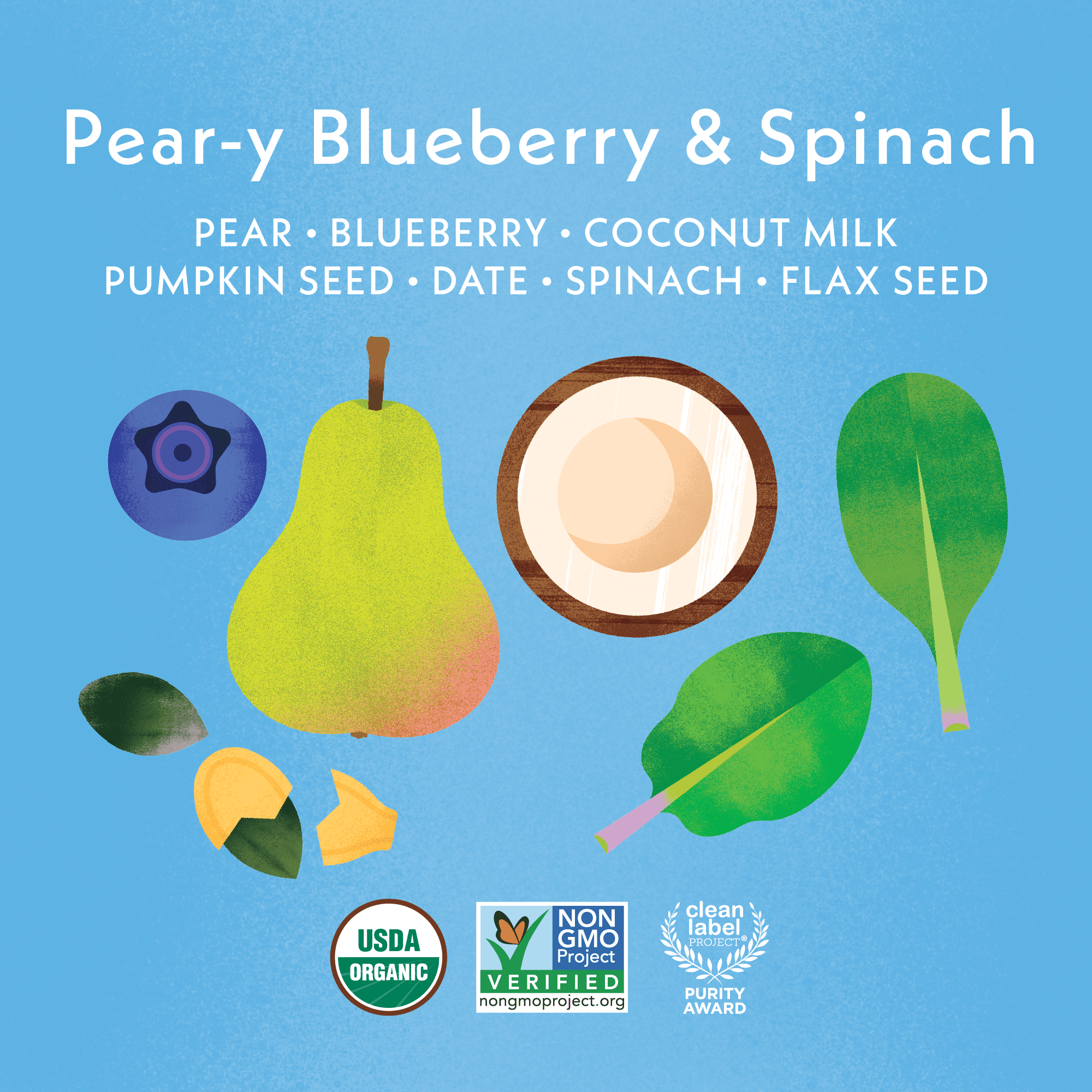 (4 pack) Once Upon a Farm Organic Refrigerated Baby Food Smart Blends Pear-y Blueberry & Spinach, 3.5oz Pouch