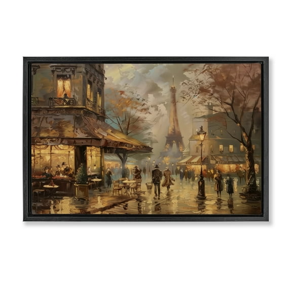 Stupell Industries Parisian Fall Townscape Scenic & Cityscapes Painting Black Floater Framed Canvas Art Print Wall Art, 25 x 17