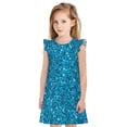 thumbnail image 1 of Balery Blue Glitter Camisón de princesa para niñas, pijama de algodón con mangas abullonadas, suave y bonito.-Small, 1 of 6