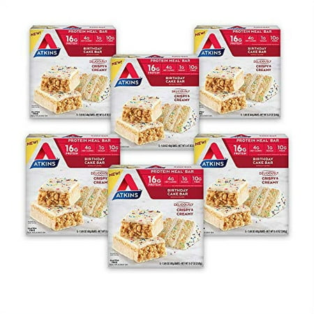 Atkins Birthday Cake Protein Meal Bar Keto-Friendly, 5 Count (Pack of 6)