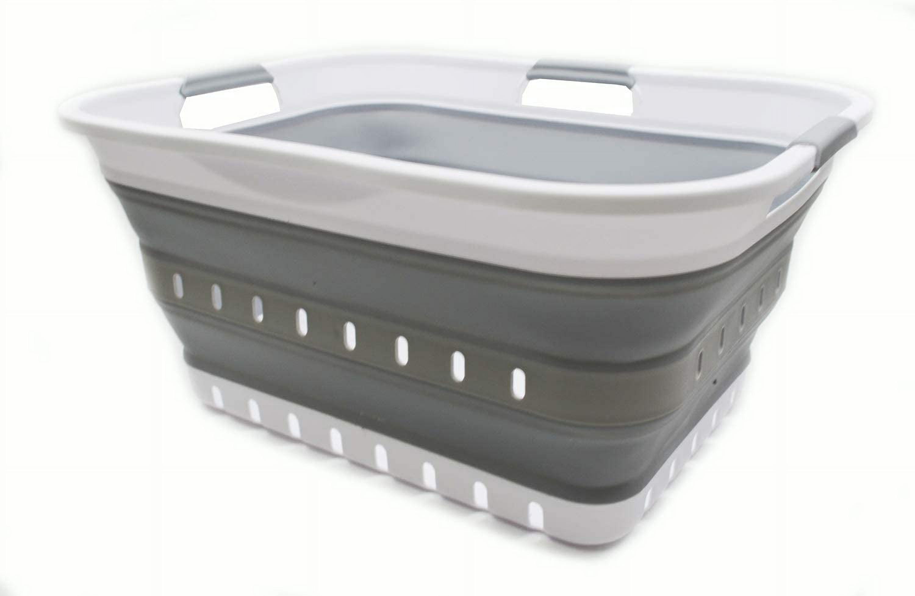  SAMMART 41L (10.8 gallon) Set of 2 Collapsible 3 Handled  Plastic Laundry Basket-Foldable Pop Up Storage Container/Organizer-Space  Saving Hamper/Basket (2, Grey/Dark Grey) : Home & Kitchen