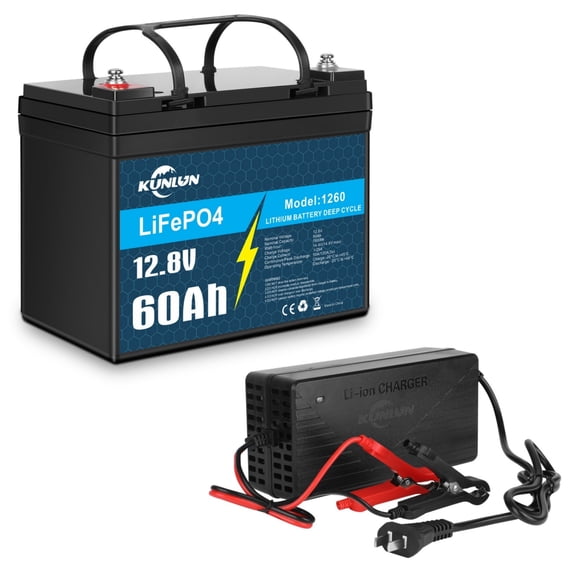 12V 60Ah LiFePO4 Lithium Battery with 20A Charger,Deep Cycle,for Trolling Motor