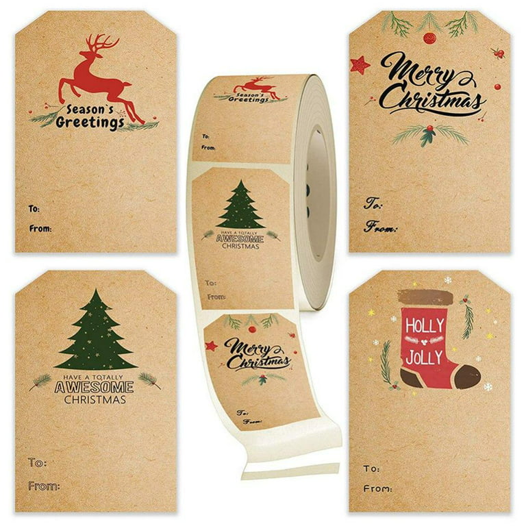 Christmas Gift Tags Stickers Self-Adhesive, 300 Merry Christmas Name Tags  Stickers Rolls, 2X3 Kraft Gift Tags for Christmas Presents, Christmas