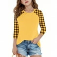 thumbnail image 2 of Ltctricy T Shirts for Girls 3/4 Sleeve Crew Neck Color Block Plaid Tunic Tops Soft Casual Tee Blouses 4-15 Years(Yellow,5-6 Years), 2 of 7