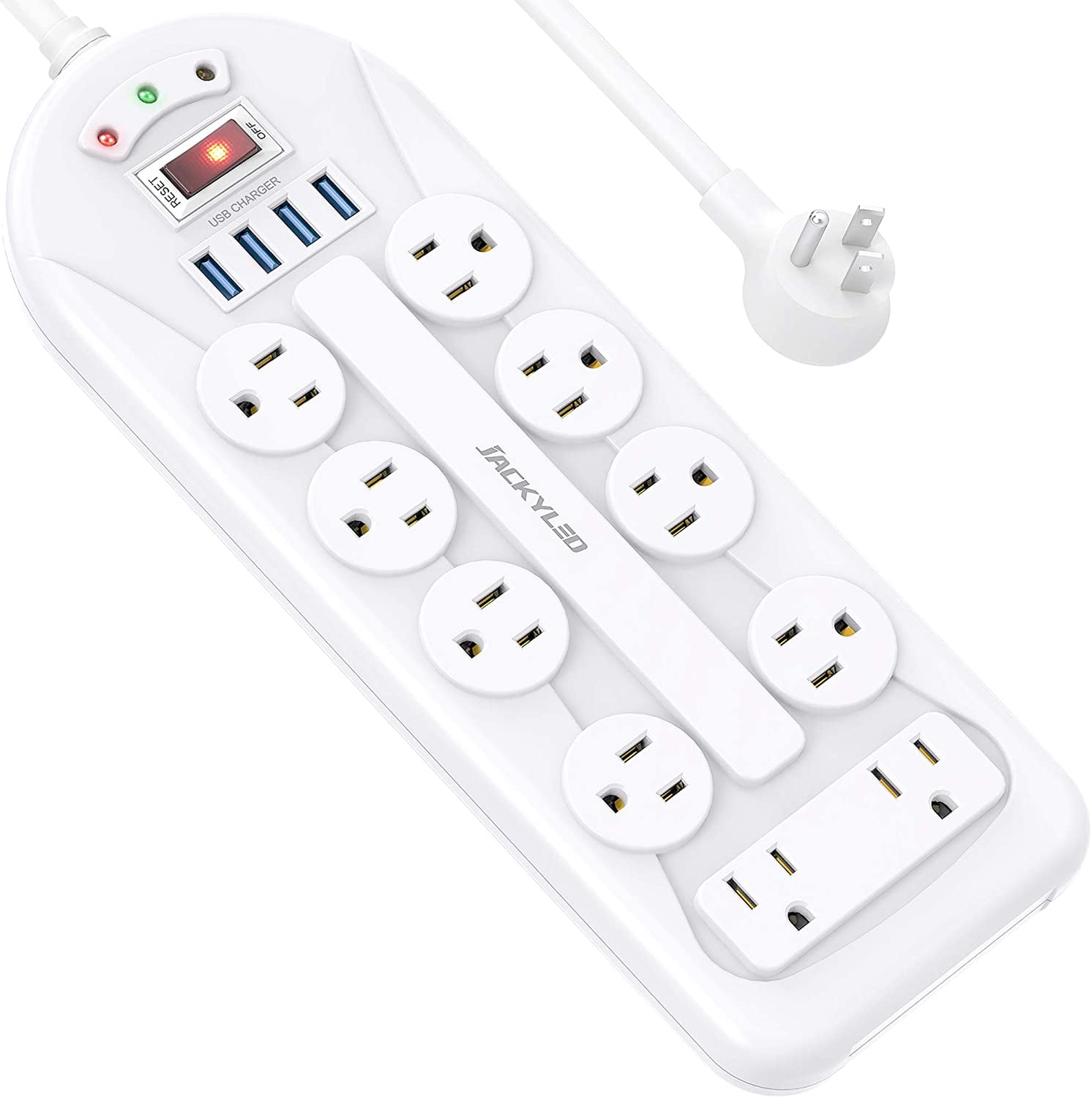 Details about   Wall Mountable Flat Plug Long Extension Cord 3 USB Surge Protector Power Strip 