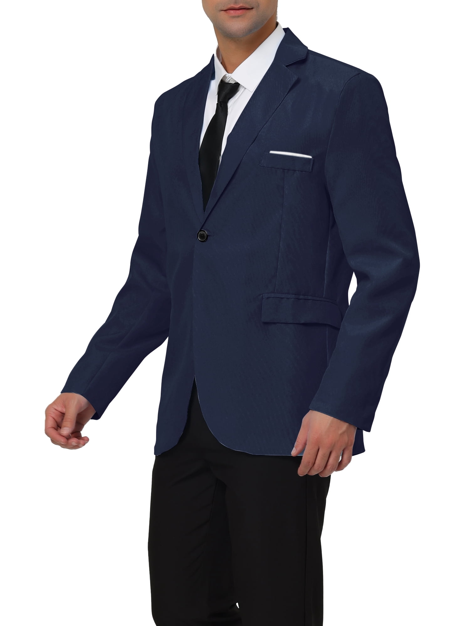 Unique Bargains Men's Slim Fit Blazer Single Breasted One Button Sports Coat S Navy Blue