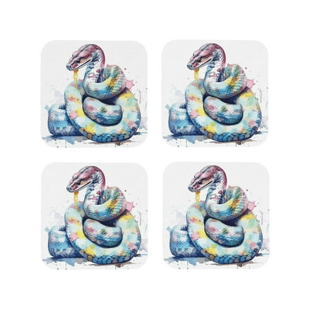 

Fuzoiu Watercolor Snake Print Leather Coasters Set Drink Coasters Set of 4 for Tabletop Protection Durable PVC Coasters Home Décor and Housewarming Gift-Square