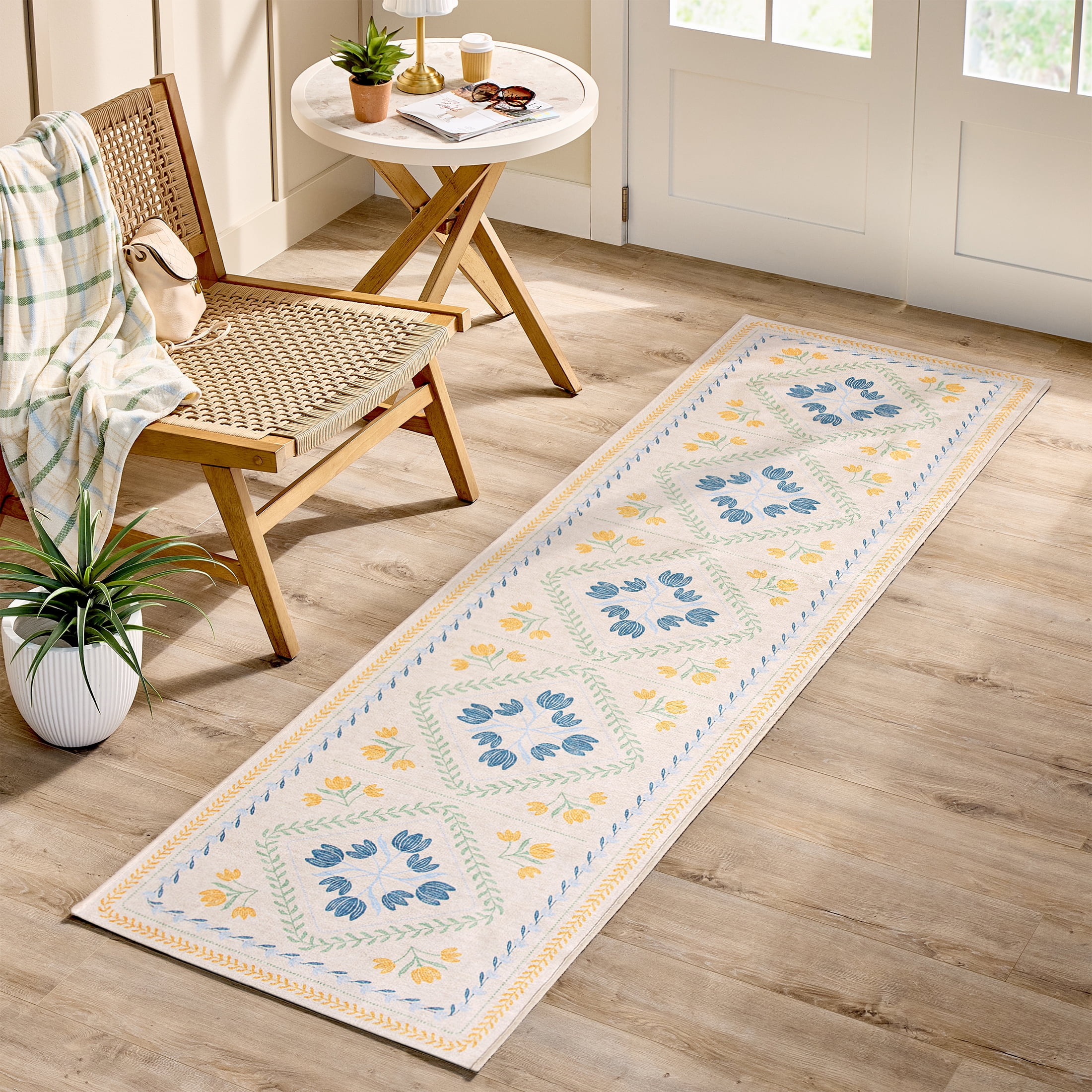 Better Homes & Gardens Blue & Yellow Soliel Floral 30" x 102" Runner Rug