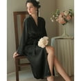thumbnail image 5 of Women's Satin Robe Long Kimono Robe Comfy Spring Bathrobe Summer Silky Bridesmaid Lightweight Soft Bride Bridal Party Black X-Small, 5 of 5