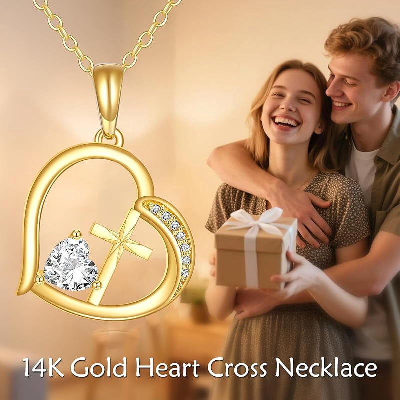XATENJE 14k Solid Gold Cross Necklace 14k Real Gold Pendant Necklaces Jewelry Gifts For Women