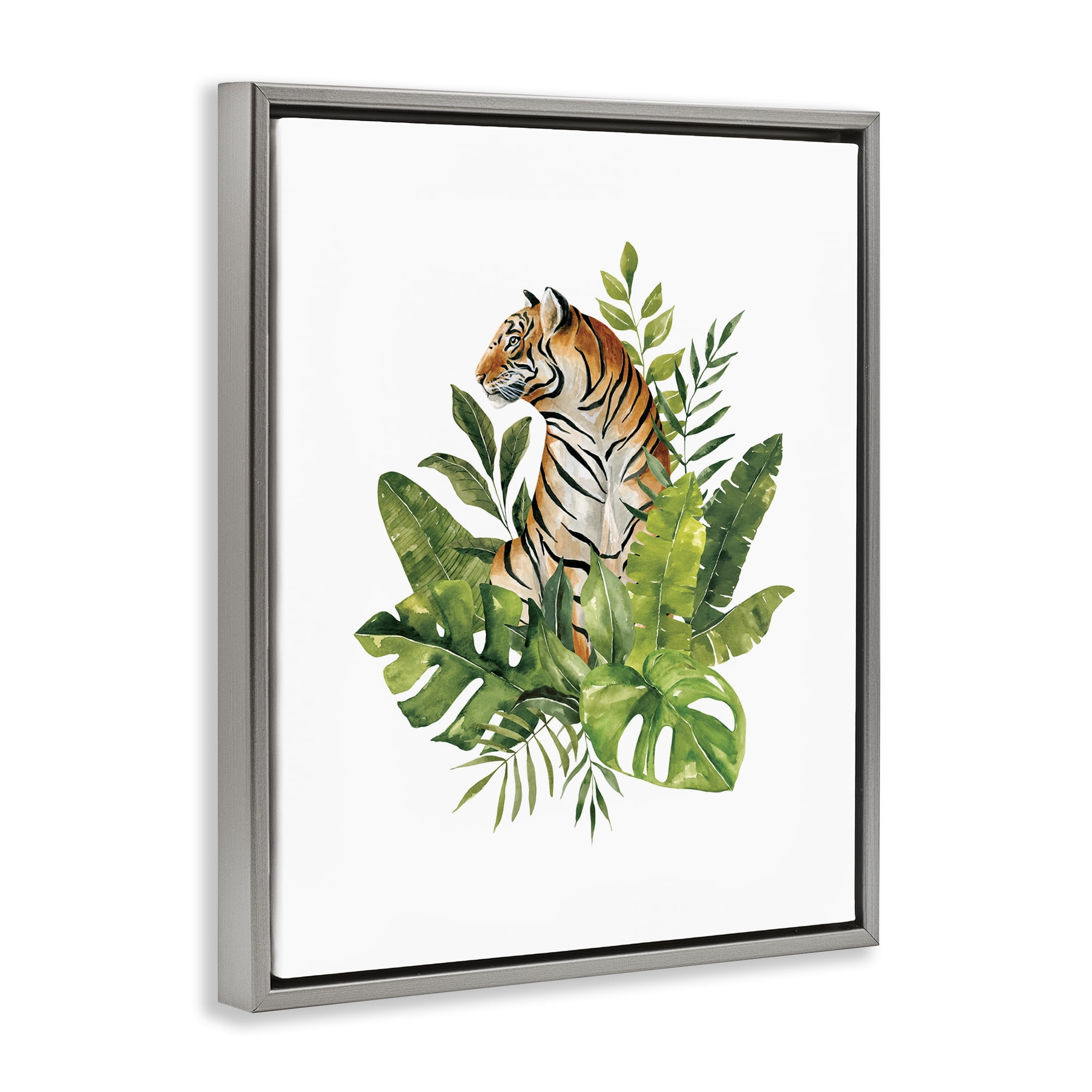 Stupell Industries Exotic Jungle Tiger Gray Framed Floater Canvas Wall Art, design by Bethany Sandoval