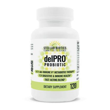 Stellar Biotics - delPRO™ PROBIOTIC (Enhanced with del-IMMUNE V®) - Powerful Probiotic & Prebiotic Blend - Promotes Optimal Gut Health & Digestion - Balances Immune System & Mood (120 Capsules)
