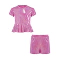 thumbnail image 3 of Doomiva Kids Shiny Jazz Disco Outfit Hip Hop Dance Peplum Top with Shorts Set for Hip-hop Cheerleading Hot Pink 3-4, 3 of 6